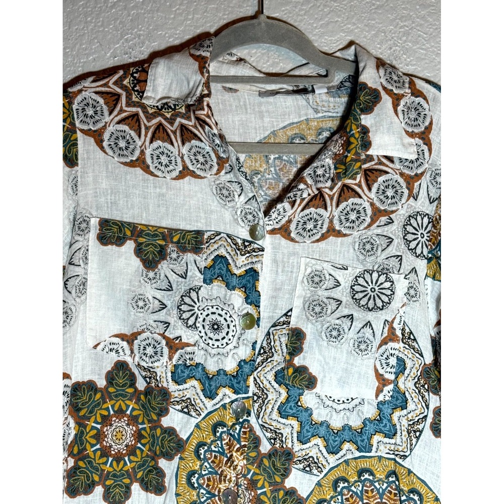 Cristina Vergani Shirt Dress Womens Medium Multicolor‎ Medallion Print Side Slit - Picture 7 of 16